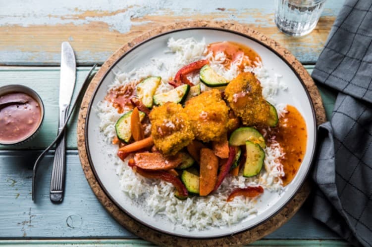 Crispy kylling med ris og sweet chili Oppskrift Godtlevert