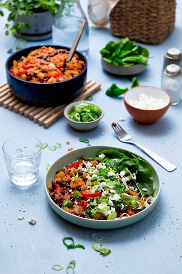 Jambalaya med quinoa og fetaost