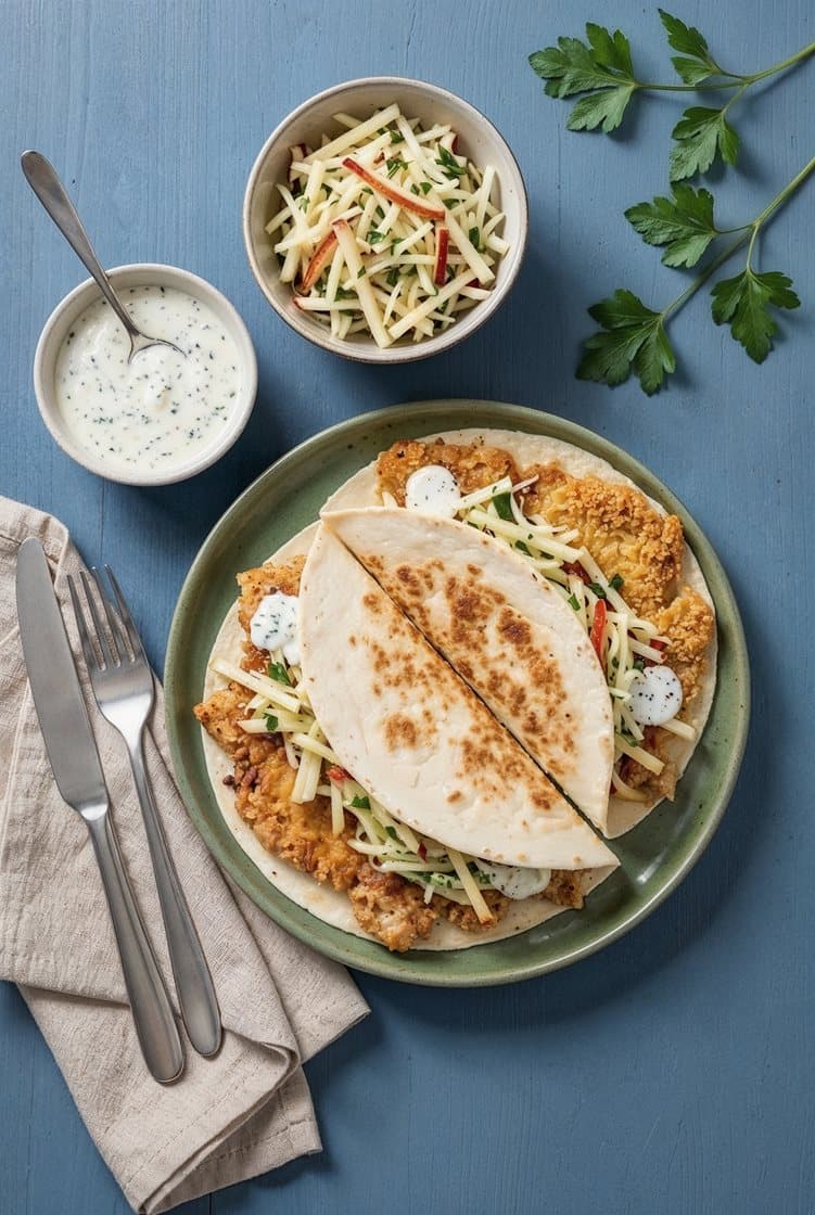 Sprø smashede kyllingtacos med høstslaw og urtedressing
