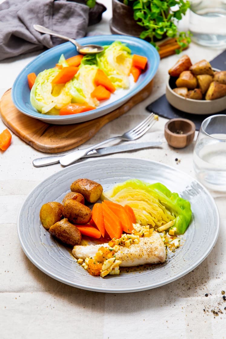 Torsk med eggesmør og stekte poteter