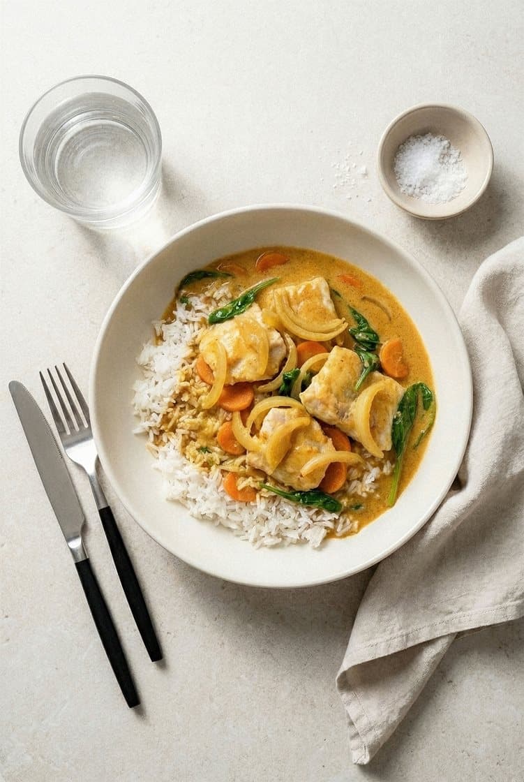 Uerfilet og massaman currygryte med spinat og jasminris