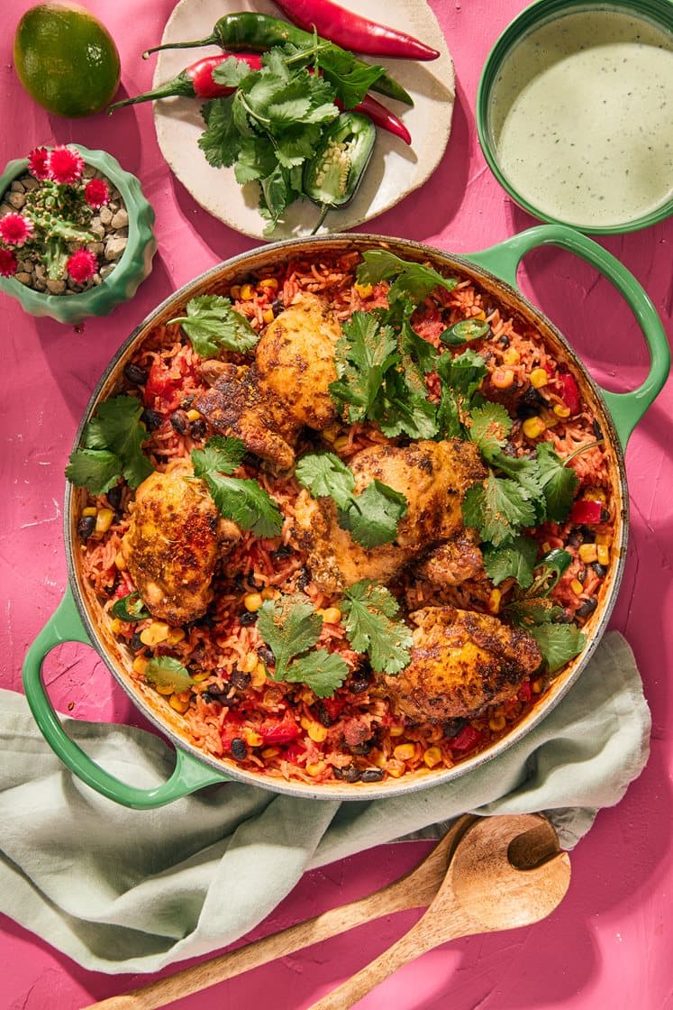Meksikansk ris med kylling, og jalapeño- og koriandersaus